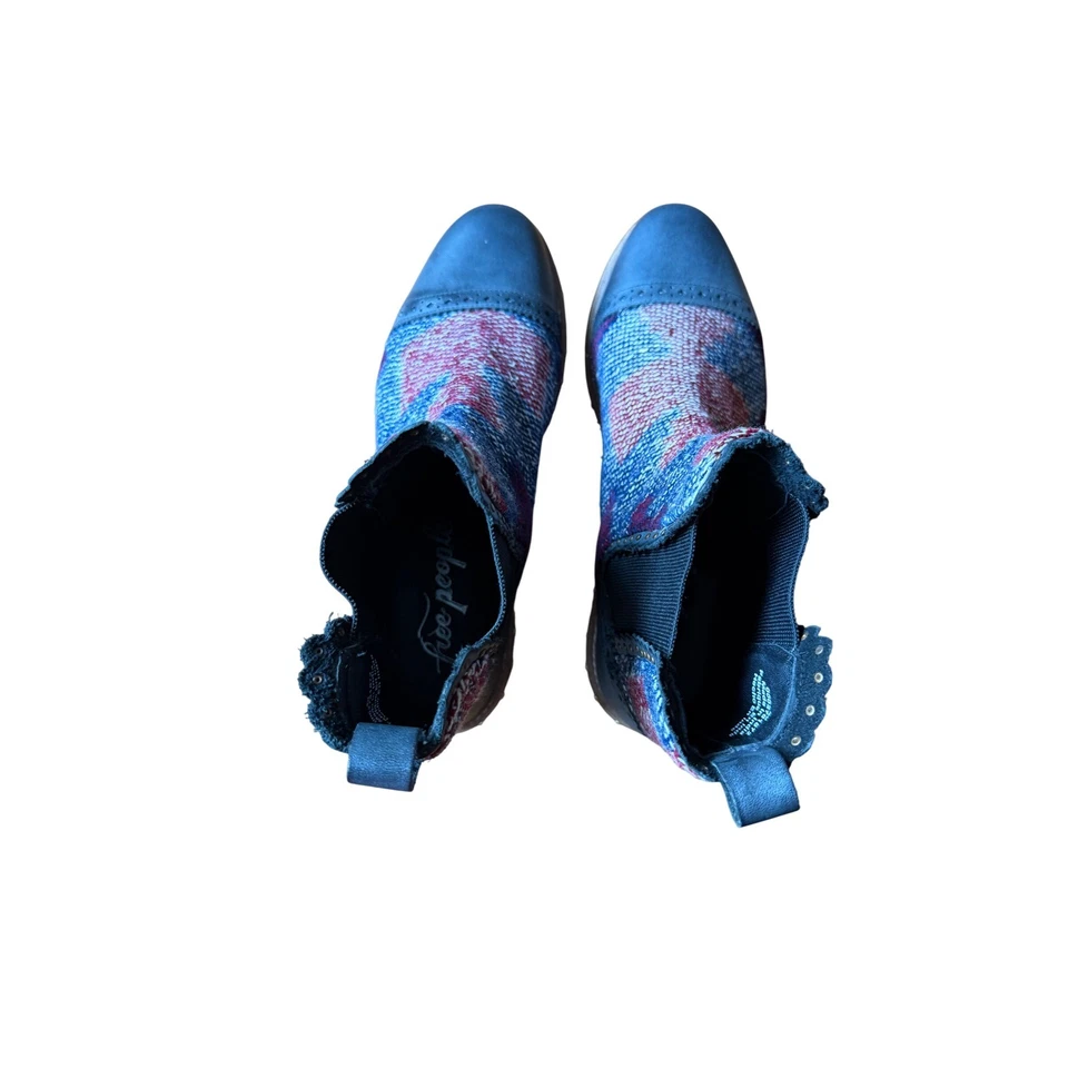 Nuevos Botines Free People Cuero Tachonado Textil Azul Rojo Talla 40 Foto 3 de 4