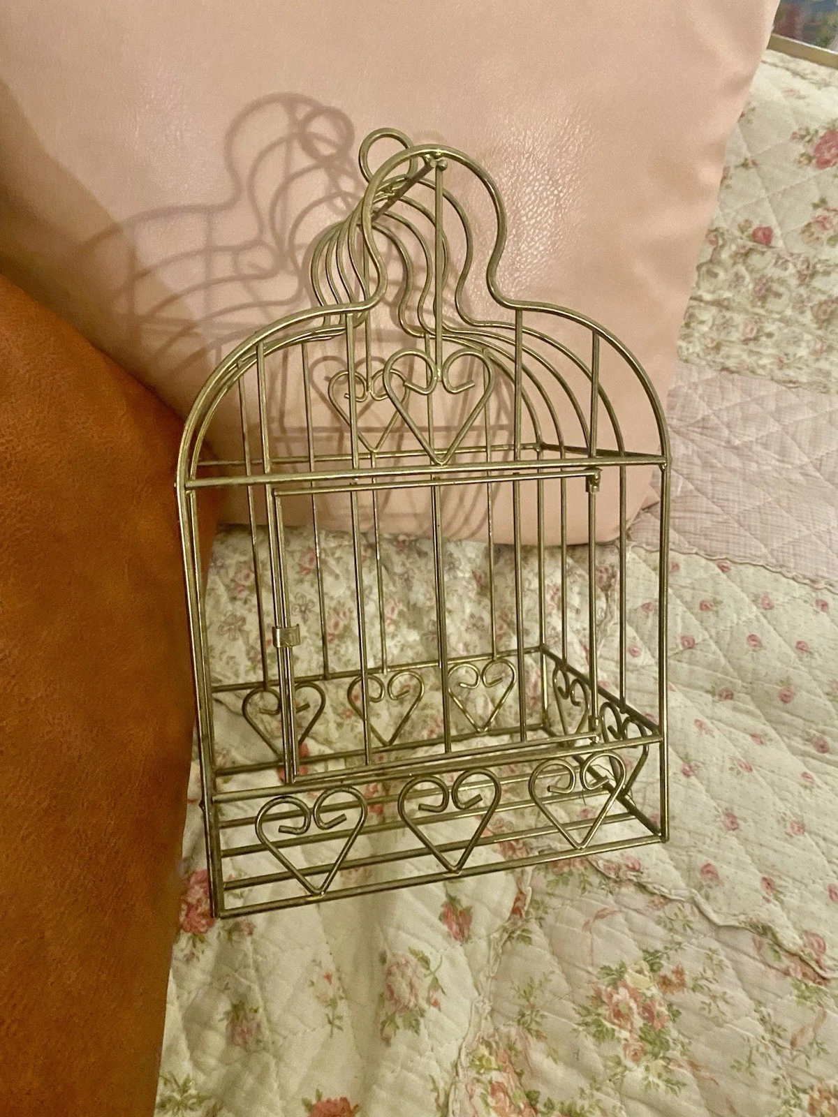 Vintage Small Gold Metal Heart Bird Cage Cottagecore Home Decor