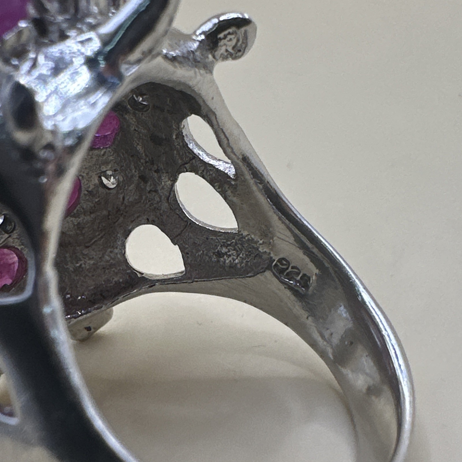 Indian Ruby Set Turtle Design Cluster Sterling St… - image 7