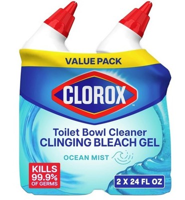 Clorox Toilet Bowl Cleaner Clinging Bleach Gel, Kills 99.9% of Bacteria 2-Pack