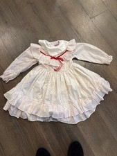 Vintage White Party Dress Red Polka Dots and Ruffles 6T Toddler