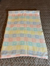 Unbranded Pastel Color Vtg Baby Blanket Pink Yellow Blue Tag Missing Read Below