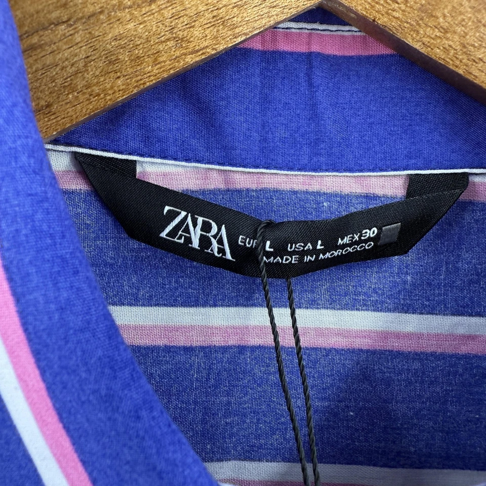 Camisa Zara Para Hombre Grande Azul Rosa Rayas Abotonada Manga Larga Informal Nueva L 30 Foto 4 de 4