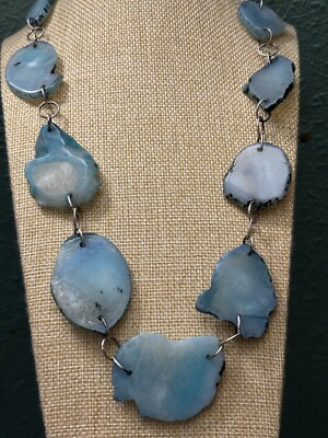 Sterling Silver Barse Blue Agate Necklace 26 Inches