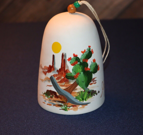 STEFANO POTTERY HAND PAINTED SOUTH WESTERN BELL WIND CHIME CACTUS/DESERT SCENE - Picture 2 of 8