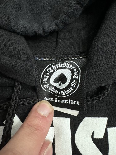 VTG Y2k THRASHER Skate Magazine Faded Grunge Logo Black Hoodie Sweatshirt S - Picture 4 of 4