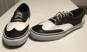 black and white leather vans