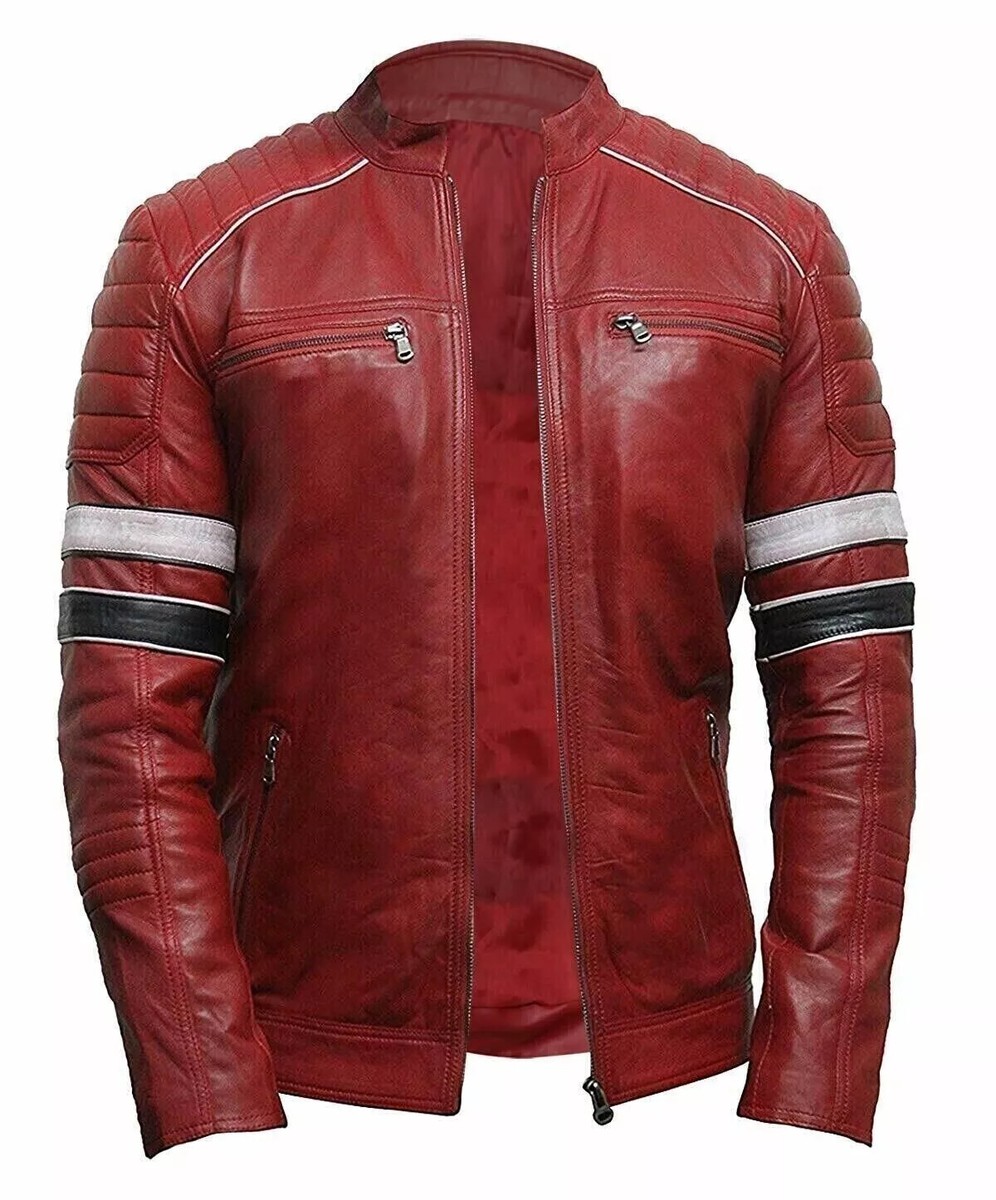 Men's Biker Vintage Cafe Racer New Brando Red Original Leather