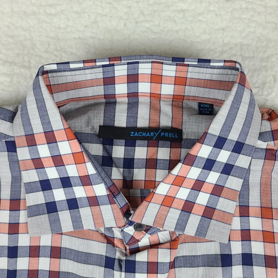 Camisa Zachary Prell Para Hombres 2XL XXL Azul Gris Naranja Cuadros Vestido Abotonado Foto 4 de 4