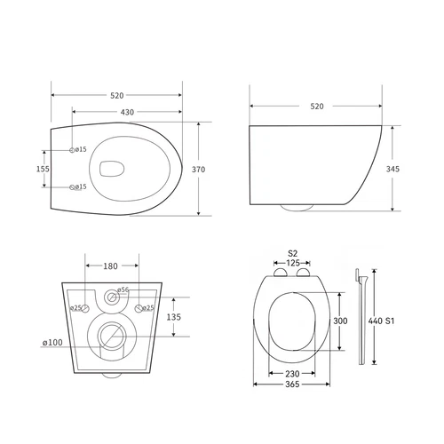 Wand Bidet Set oder Spülrandloses Hänge WC Toilette abnehmbar Soft Close Sitz - Bild 16 von 35