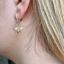 Delicate Bumble Bee Gold Color Small Hoop Earrings