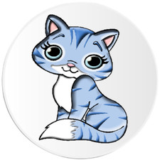 Cute Pretty Blue Kitty Cat - Circle Sticker Decal 3 Inch