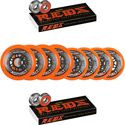 Labeda Asphalt Inline Roller Hockey Wheels 76mm / 80mm HILO Orange 85A Bones Red