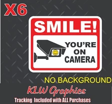 6x Security Video Surveillance Burgler Sticker Decal Sign Camera Home Smile on