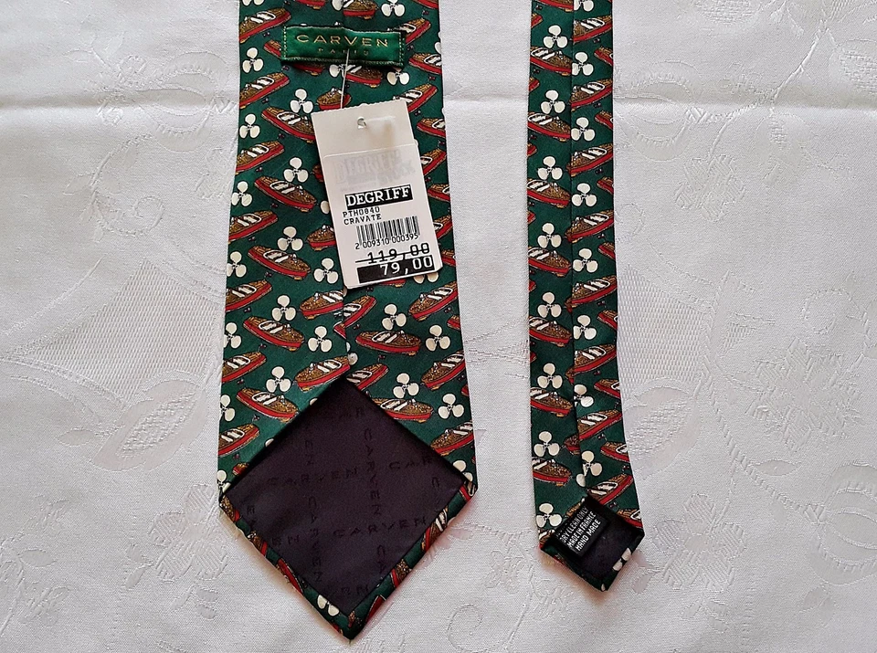 France-Caballeros Vintage Auténtico Tallado Paris Barcos Verde Seda Hombre Corbata Cuello Foto 3 de 4