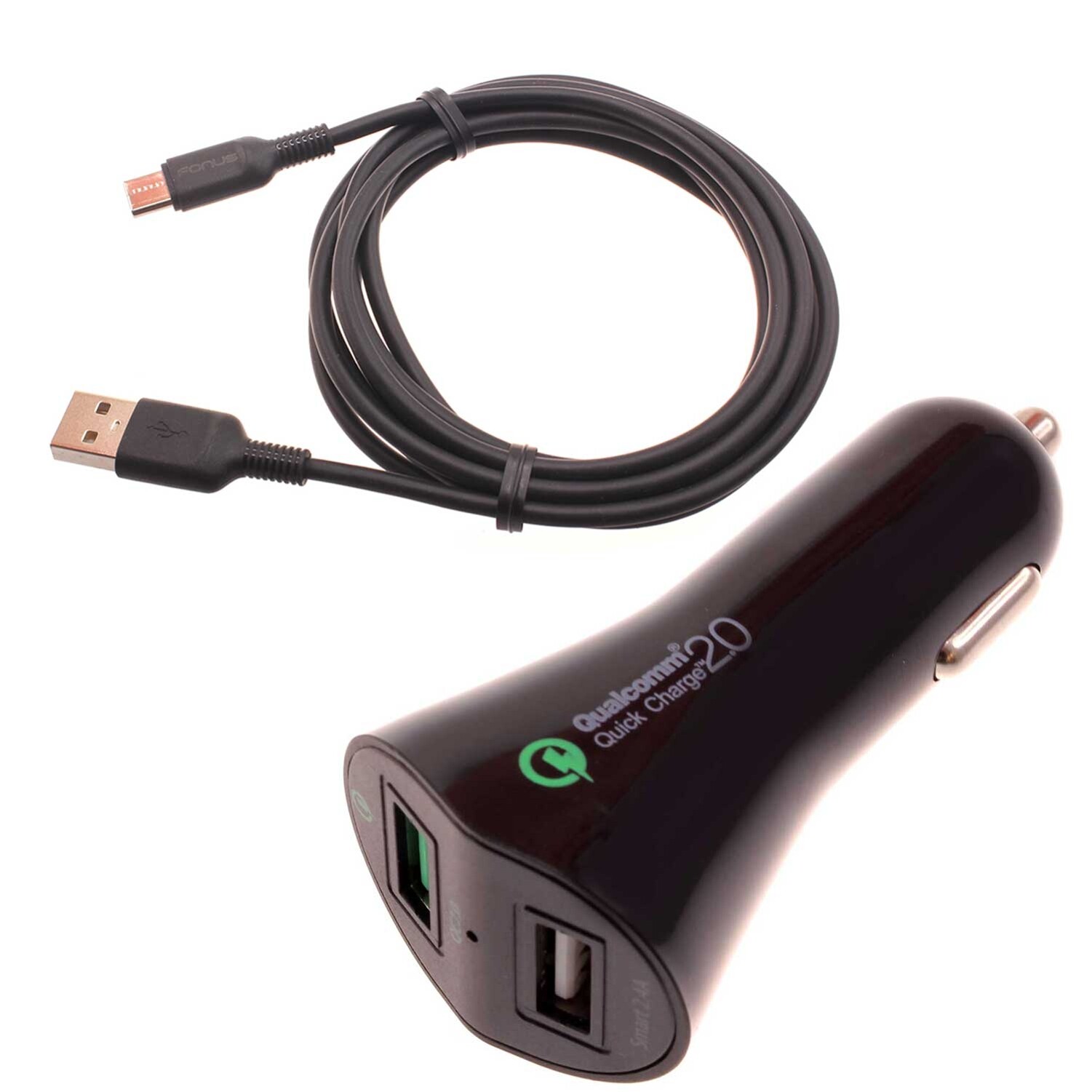 For T-Mobile REVVL 6 6x Pro - 30W Fast Car Charger 2-Port USB 6ft Cable Type-C