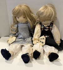 Dolls By Pauline Bjonness Jacobsen Design 20" Soft Cloth 2 Doll Set Dresses 1983