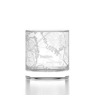 Engraved Boston Massachusetts Map Rocks Glass Old Fashioned Whiskey Glass 11 ...