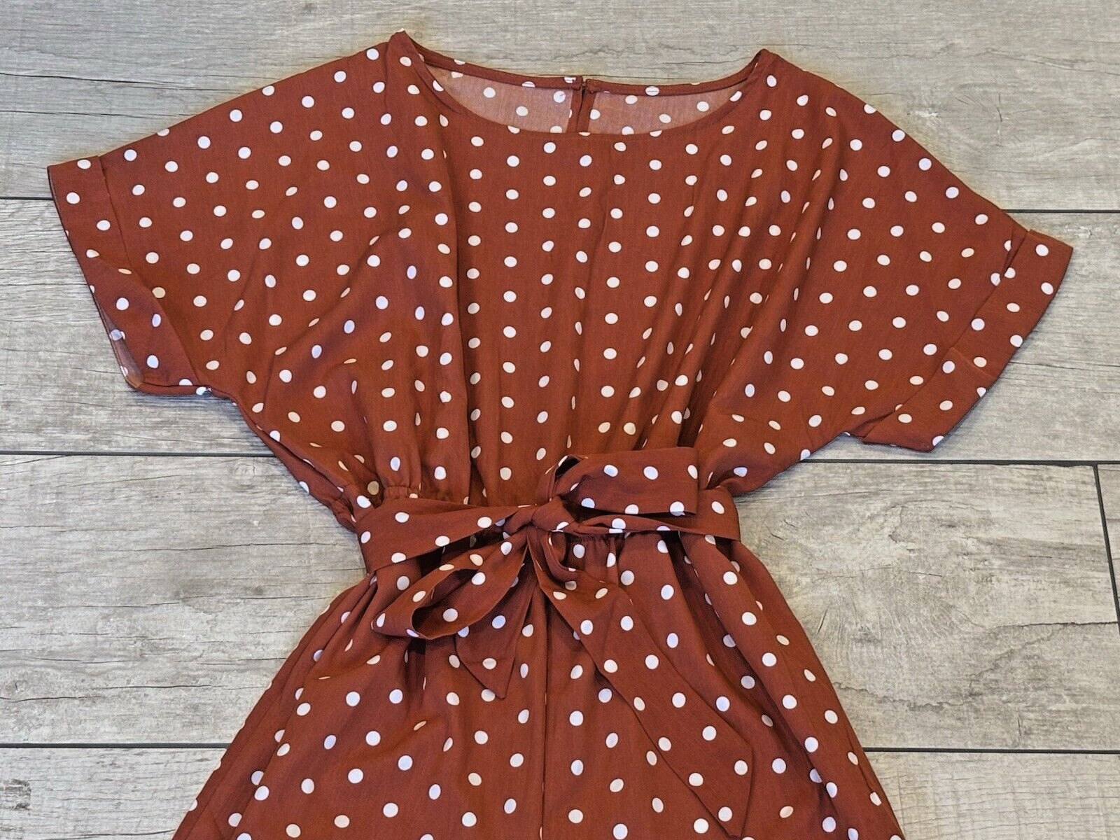 Polka Dot Short Sleeve Wide Leg Jumpsuit Orange Size L Peek A Boo Back Timeless