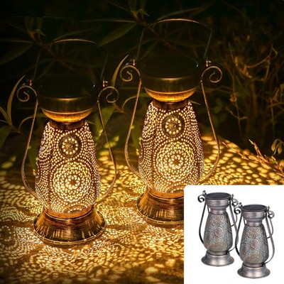 Pack of 2 Solar Lanterns for Outdoors, Görvitor  Waterproof Metal Solar Lante...