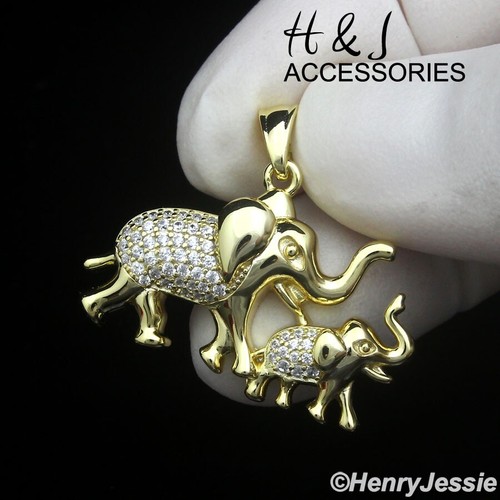 925 STERLING SILVER BLINGCZ GOLD PLATED/SILVER MOM BABY ELEPHANTS PENDANT*AP509 - Picture 7 of 8