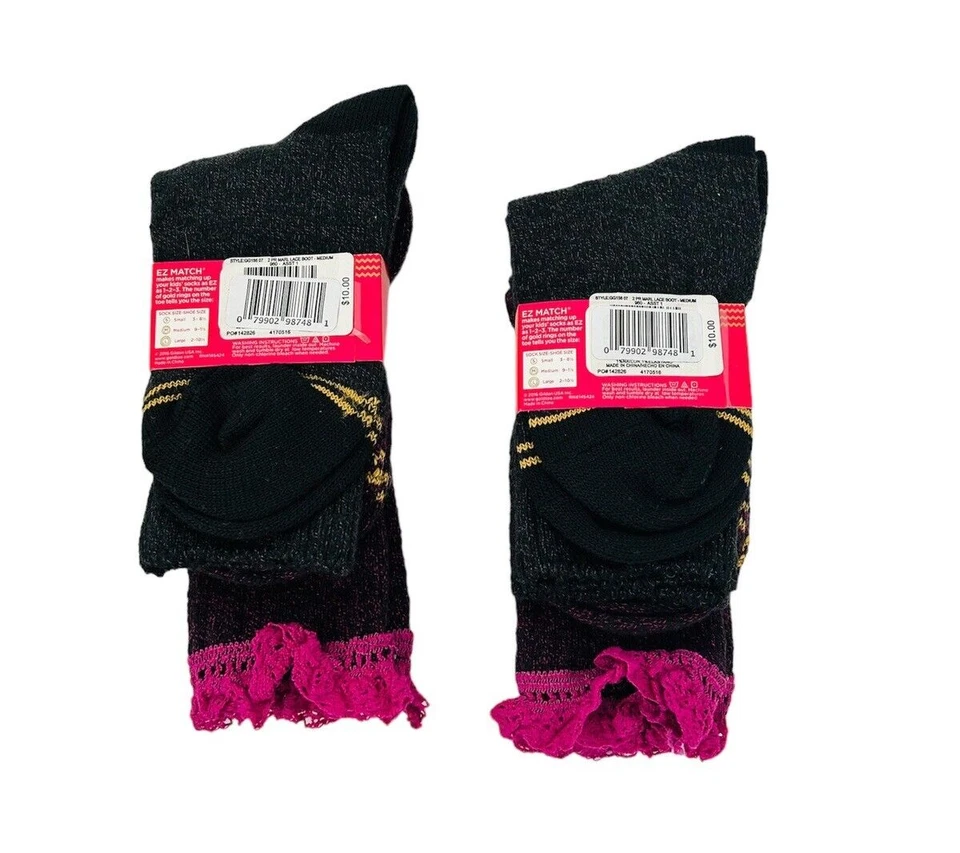 Nuevo con etiquetas Calcetines de vestir Puntera Dorada Niñas Niños Talla M 9-1.5 Bota Crochet Encaje Paquete de 2 Foto 3 de 4