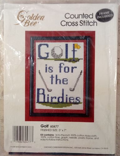 GOLF is for the BIRDIES 60477 Cross Stitch Kit Golden Bee Candamar 5x7" frame
