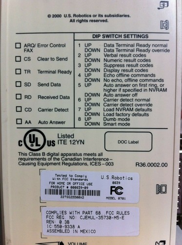 Vintage US ROBOTICS Sportster 33.6 Faxmodem 2000 3COM 000839-09 Model 0701 - Picture 3 of 3