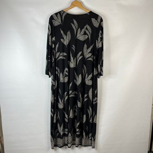 AnyWear by Catherines Womens Midi Dress Size 2X Black Leaf V-Neck Slit Sleeve - Picture 7 of 9