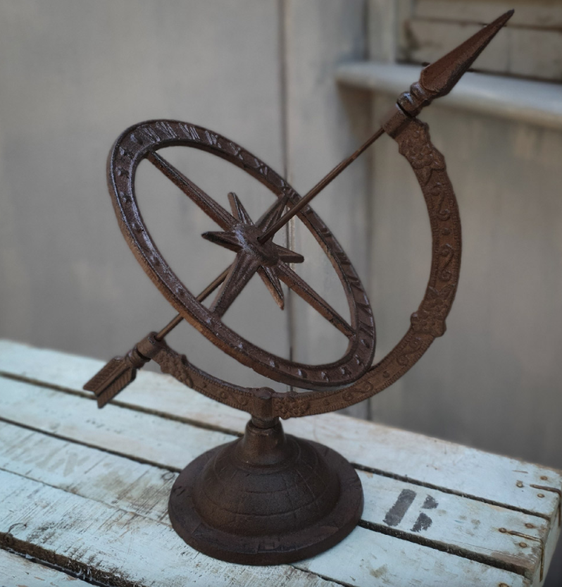 Cast Iron Ornate Rustic Finish Antique Style Armillary Garden Decor Sundial