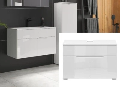 Vanity Sink Unit Bathroom Cabinet Wall Floor 800mm Countertop White Gloss Spice
