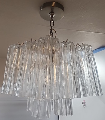 Vintage Murano Camer Glass Chandelier 14 Tronchi Tubes 2-Tier Italian MCM