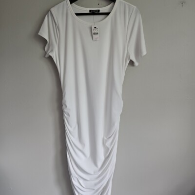NWT Express Womens White Fitted Stretchy Size Large Short Dress | eBay