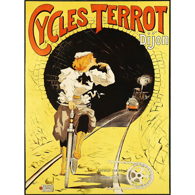 Plouzeau Cycles Terrot Bicycle Tunnel Train Advert Large Canvas Art Print