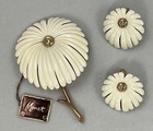 Vintage Monet Gold Plated Brooch & Matching Earrings Set Chrysanthemum Flower