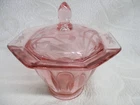 Vintage Etched Pink Depression Glass Lidded Candy Dish Sugar Bowl