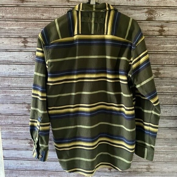 Duluth Trading Co. Men's Flannel Long-Sleeved Button-Down Shirt M Green Striped - Image 2 of 4
