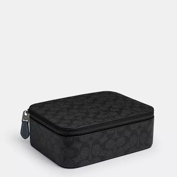 NWT Coach Tech Organizer Zip Case Signature Gunmetal/Charcoal