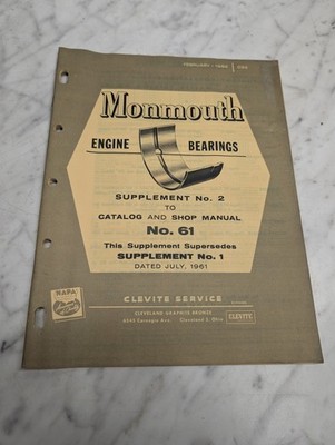 MONMOUTH ENGINE BEARINGS SUPPLEMENT NO 2 CATALOG SHOP MANUAL 61 1962
