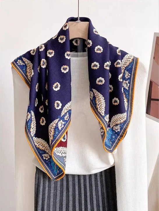 70% Cashmere 30% Silk bouquet Print Scarf Bandana 26'' Neckerchief Shawl Wrap