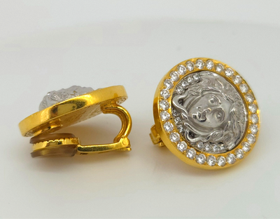 Vintage Gianni Versace 18K Yellow Gold 750 Diamond Medusa Clip-On