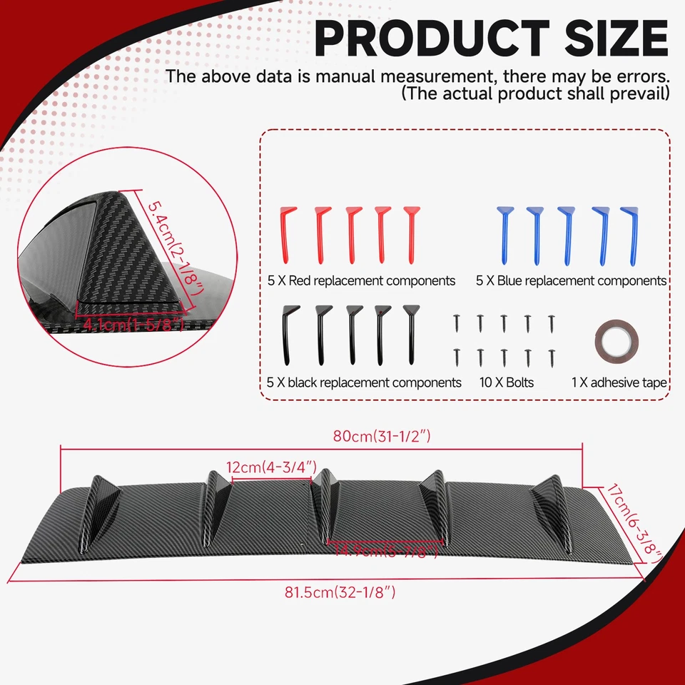 Para Ford Fiesta Ikon difusor de para-choque traseiro de carbono spoiler divisor tubarão 5 aletas - Imagem 3 de 4