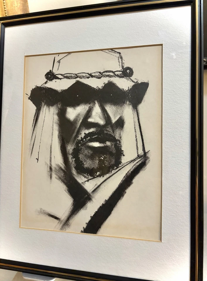 Impresión artística firmada por Bob Ragland del hombre del mundo pastel y carbón 11x14 enmarcada Foto 3 de 4