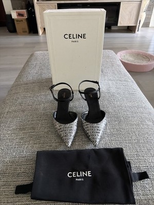Celine Sequined Kitten Heels - 36 6 - Black & Silver - Used