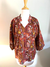 Umgee Midnight Mix Striped Floral Print V-Neck Top w/ Long Sleeves Smocked Cuff
