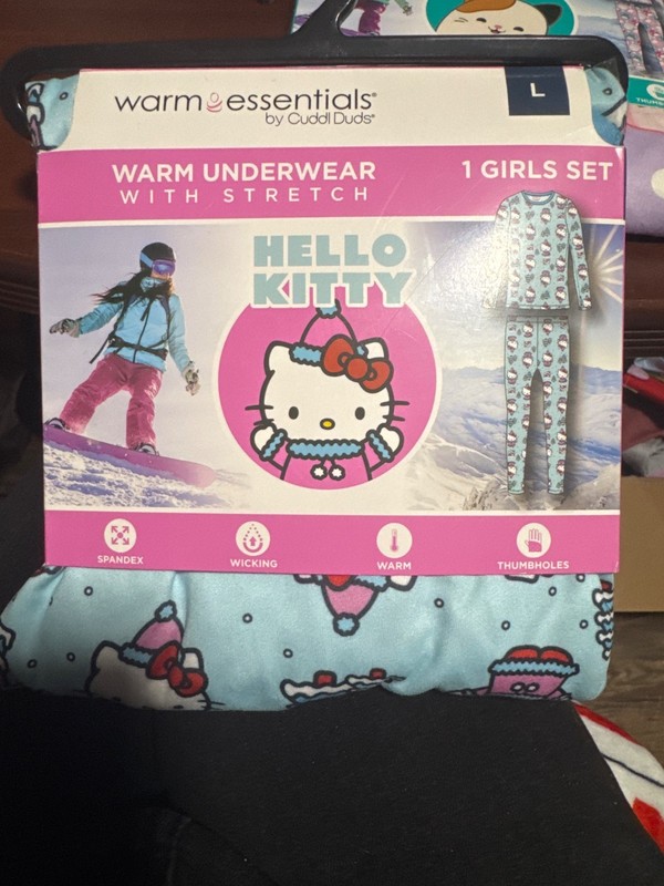 Hello Kitty Warm Underwear With Stretch By Cuddlduds- Girls Size Large