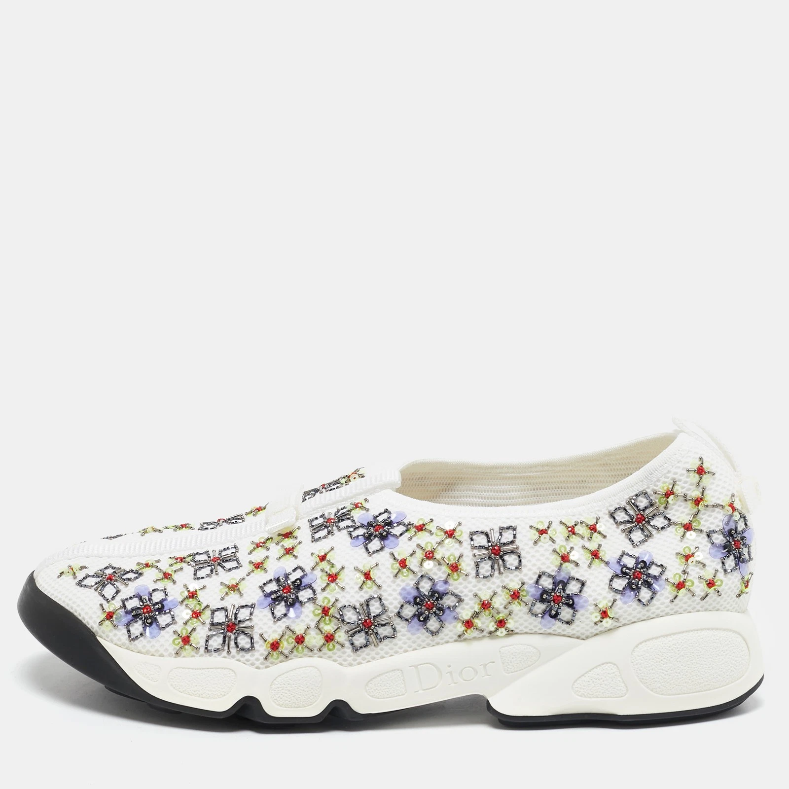 Baskets Dior blanc cuir perforé applique florale fusion taille 40