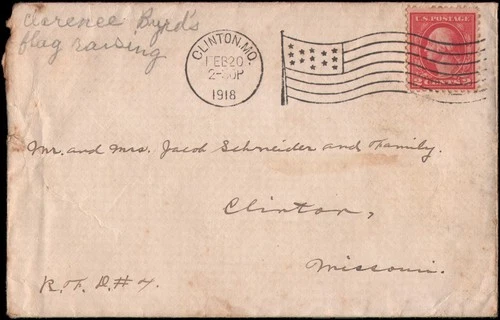 flag seal and cancel, Clinton MO, 1918