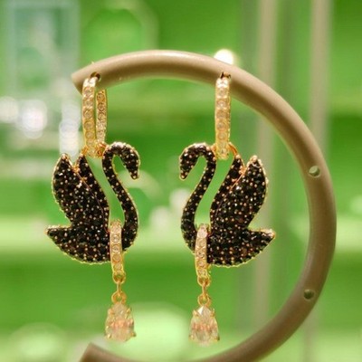 Swarovski Elements Black Swan Earrings - Rose Gold Crystal