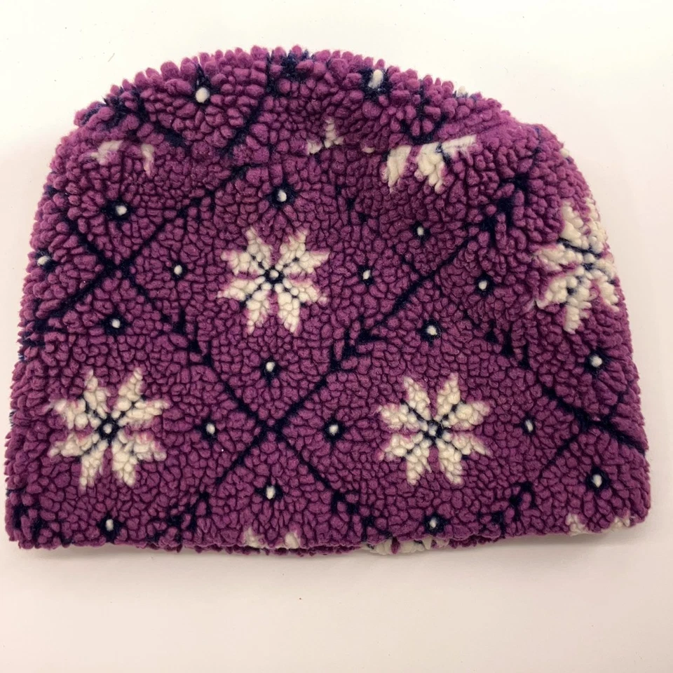 Sombrero de invierno vintage LL Bean High Pile polar púrpura blanco negro patrón Foto 2 de 4